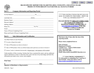 Form DM1283783 &quot;Brand Specific Report for Cigarettes, Roll-Your-Own, and Little Cigars Products With Oregon Tax Paid for All Manufacturers&quot; - Oregon