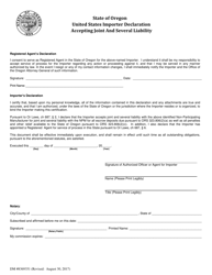 Form DM8369351 United States Importer Declaration Accepting Joint and Several Liability - Oregon, Page 2