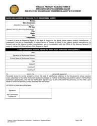 Form DM9675777 Tobacco Product Manufacturer&#039;s Appointment of Registered Agent for State of Oregon and Registered Agent&#039;s Statement - Oregon, Page 2