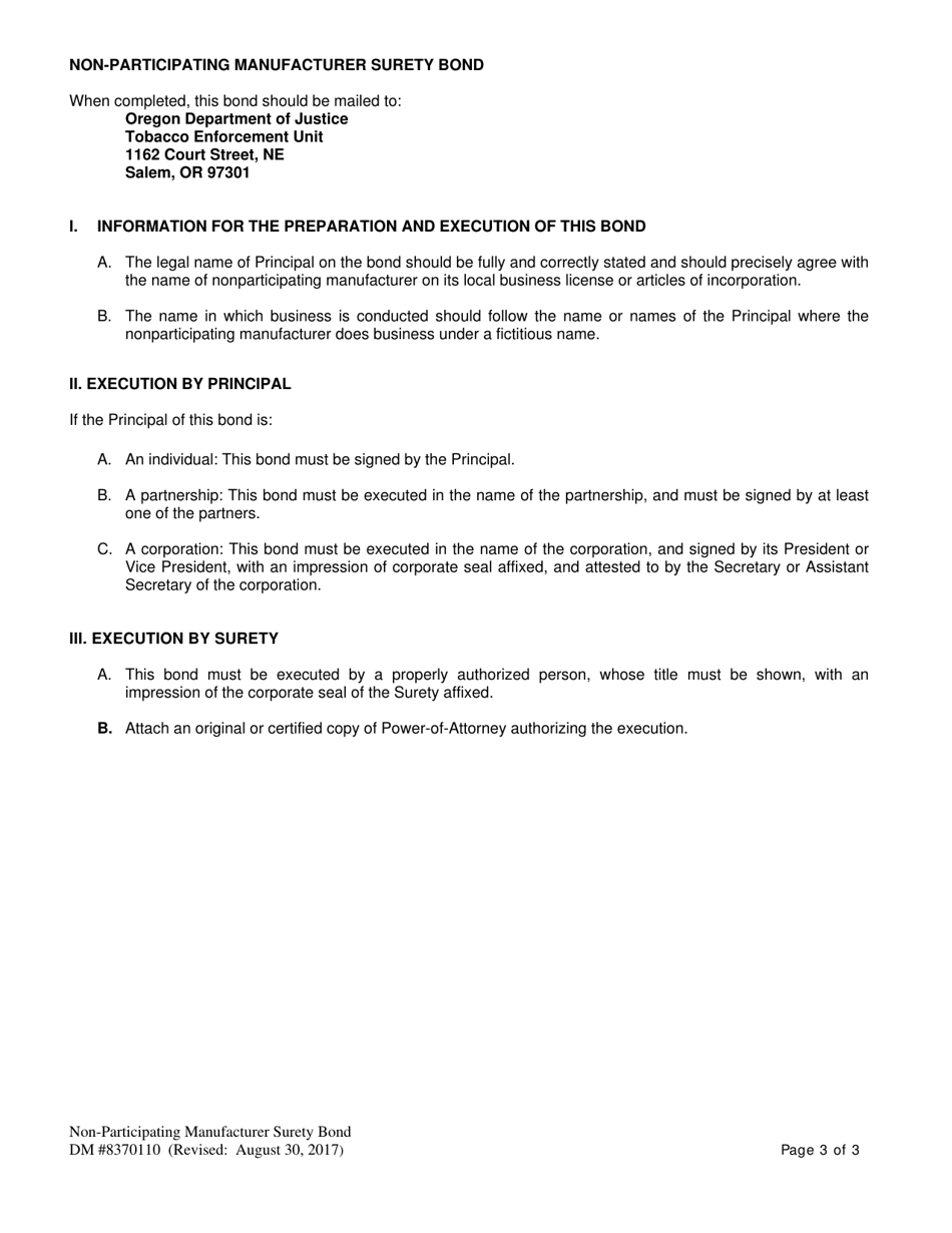 Form DM8370110 Non-participating Manufacturer Surety Bond - Oregon, Page 3