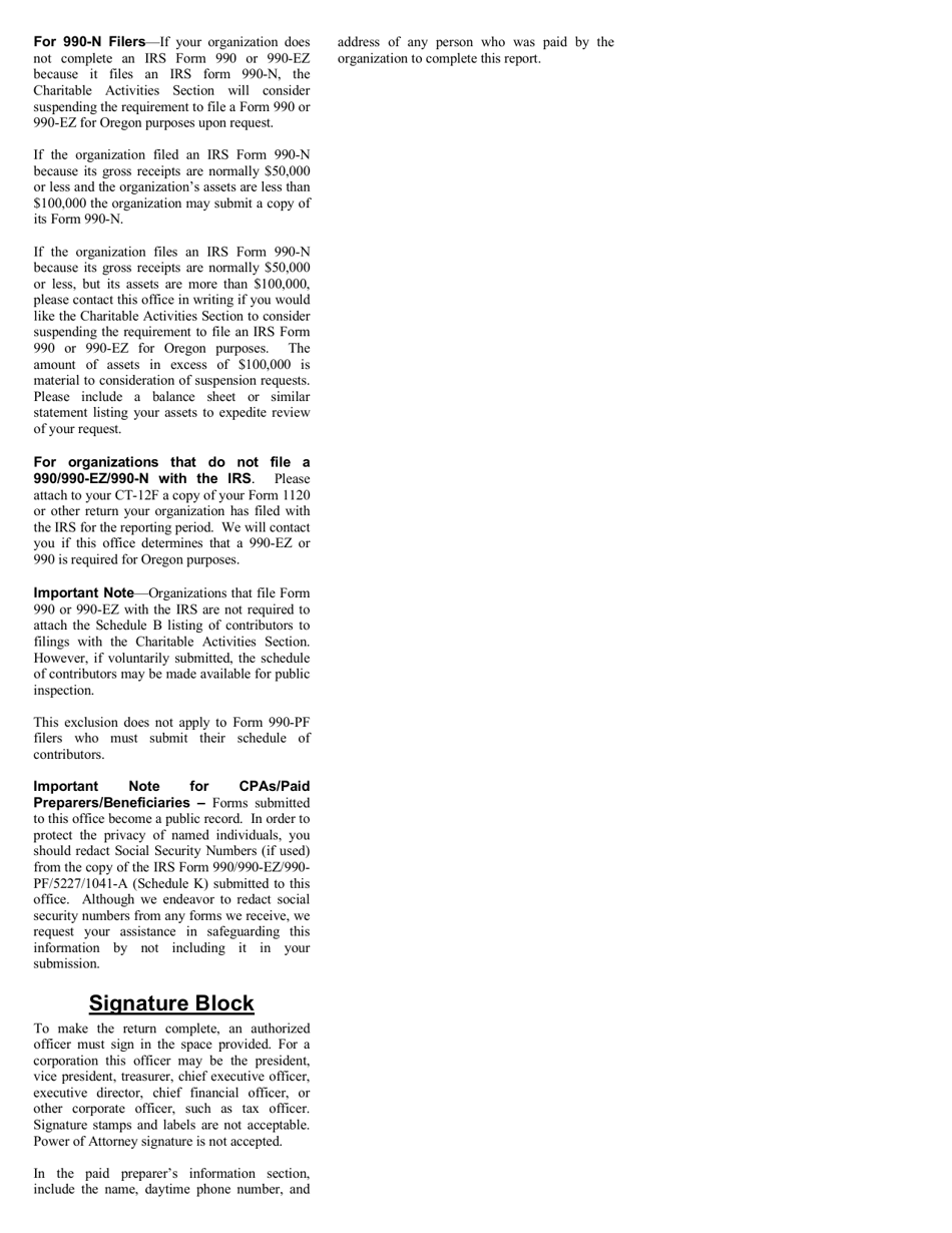 Form CT-12F Charitable Activities Form for Foreign Charities - Oregon, Page 7