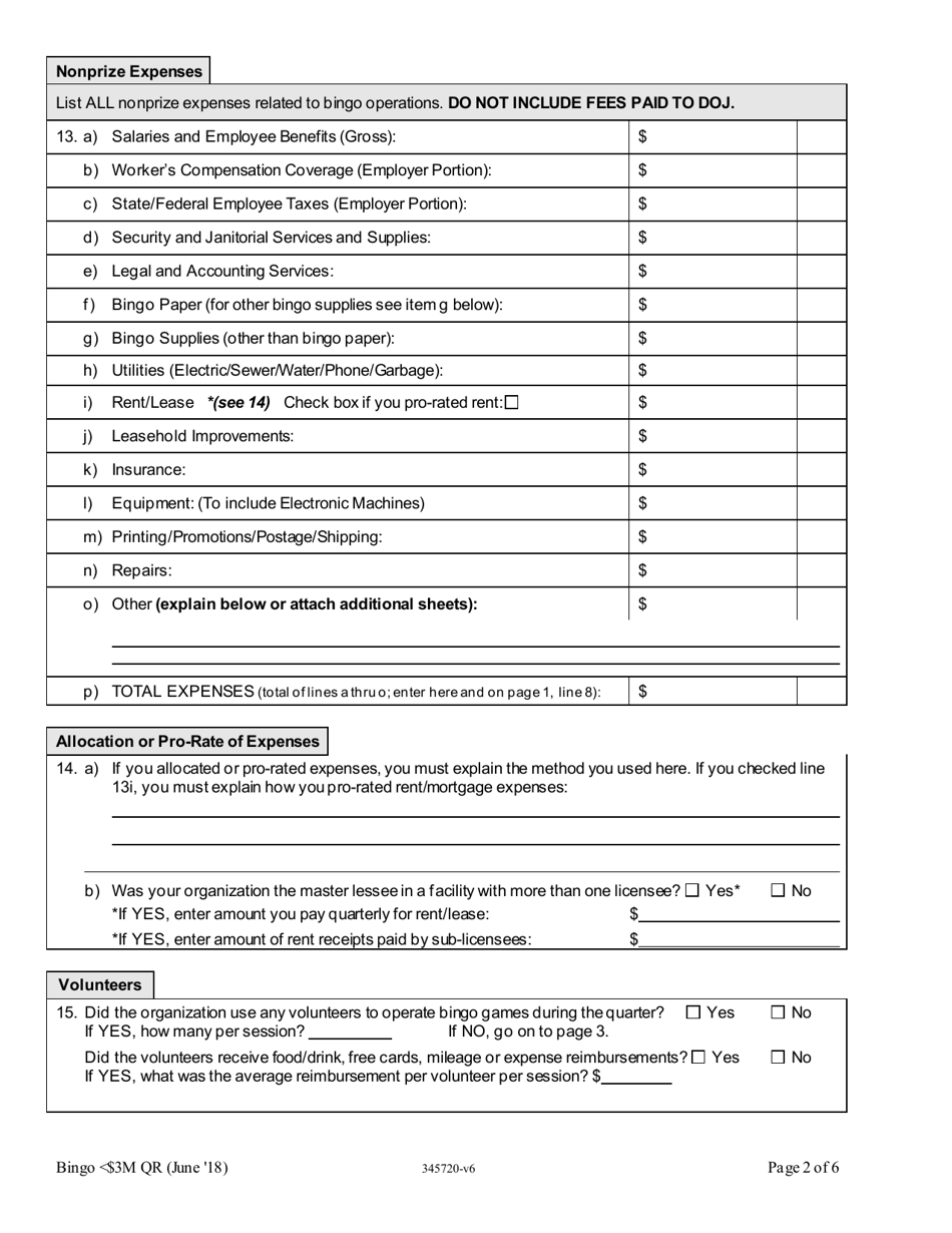 Bingo Class a Quarterly Report With Handle $3 Million or Less - Oregon, Page 2