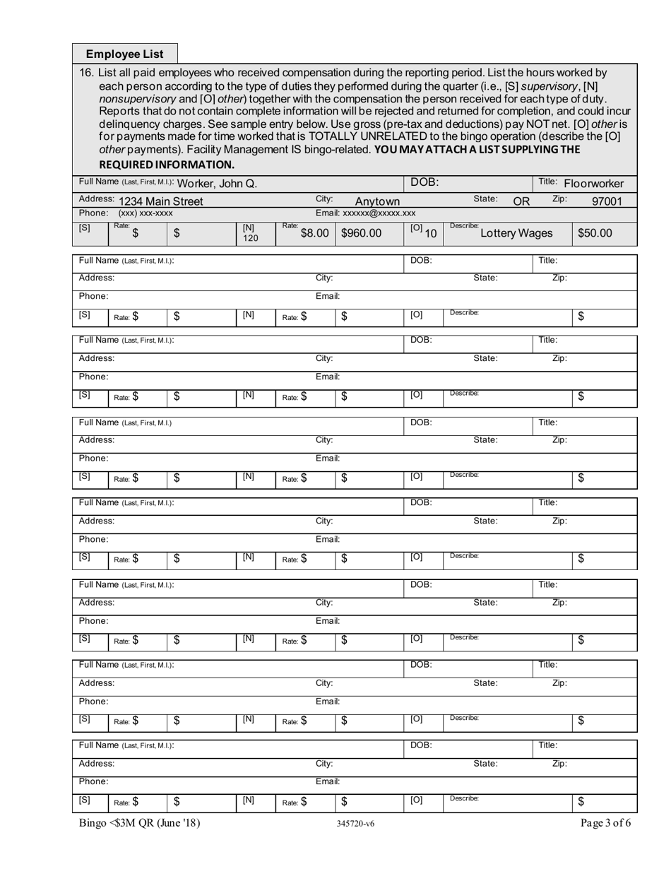 Oregon Bingo Class a Quarterly Report With Handle $3 Million or Less ...