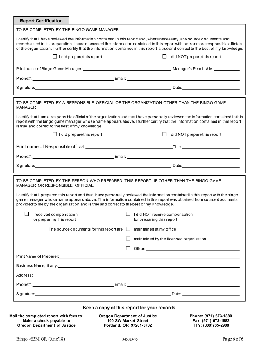 Bingo Class a Quarterly Report With Handle $3 Million or More - Oregon, Page 6