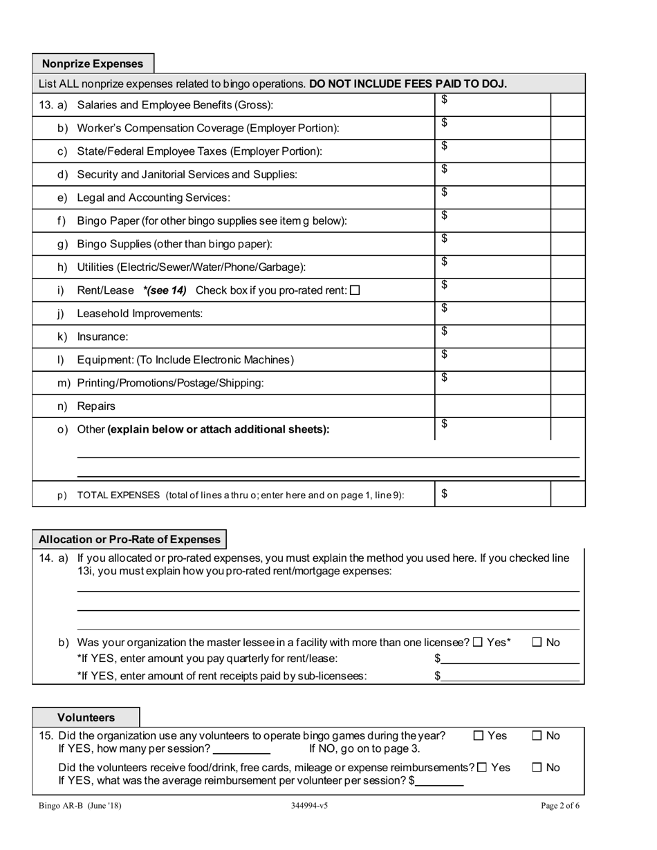 Class B Bingo Annual Report - Oregon, Page 2