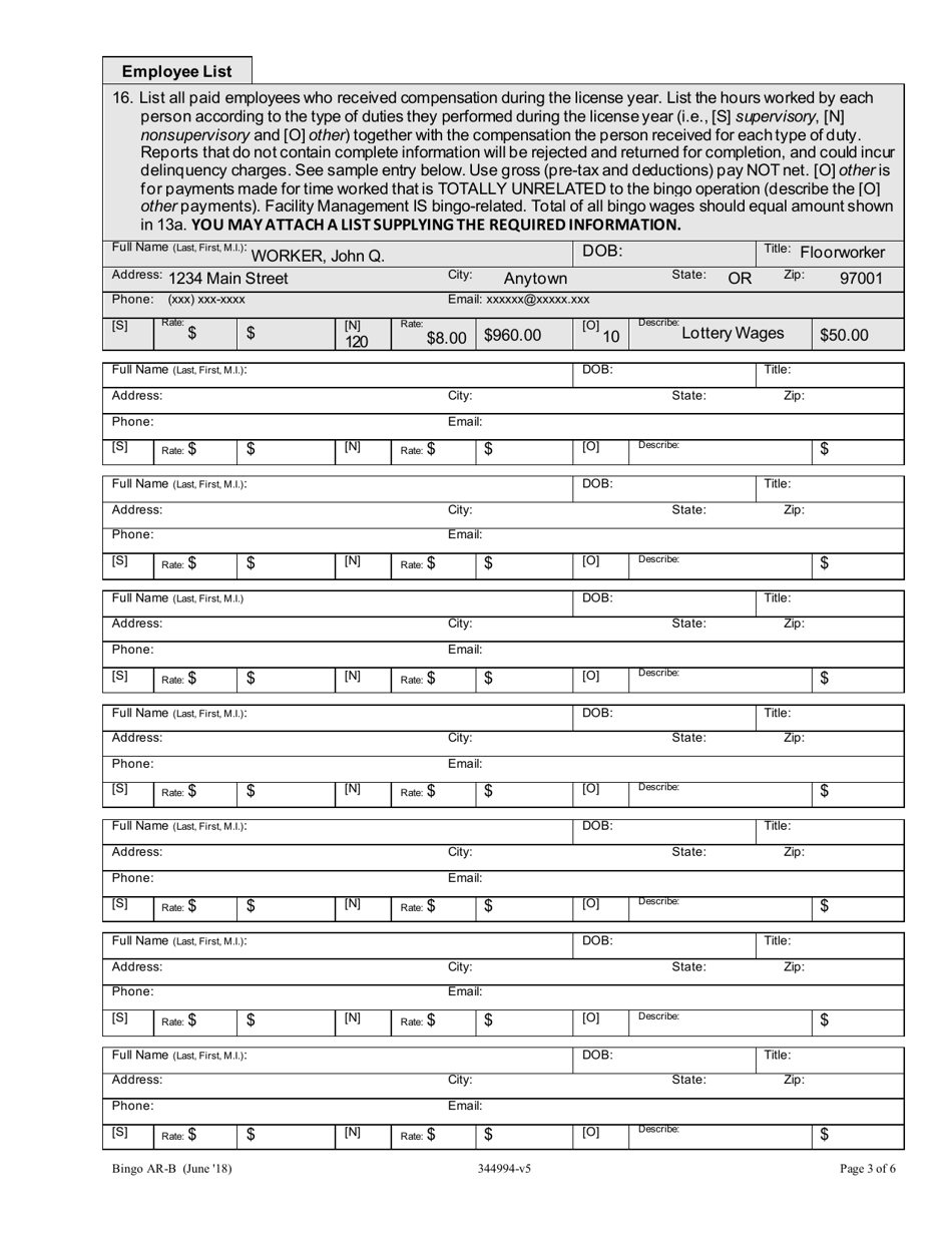 Class B Bingo Annual Report - Oregon, Page 3