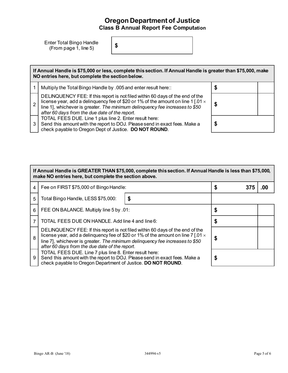 Class B Bingo Annual Report - Oregon, Page 5