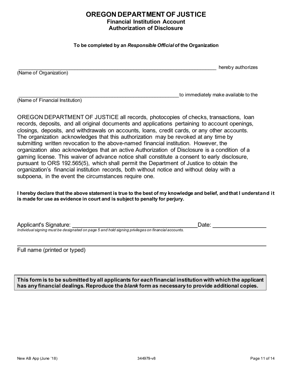 Application for a New Class a and B License to Operate Bingo Games - Oregon, Page 11