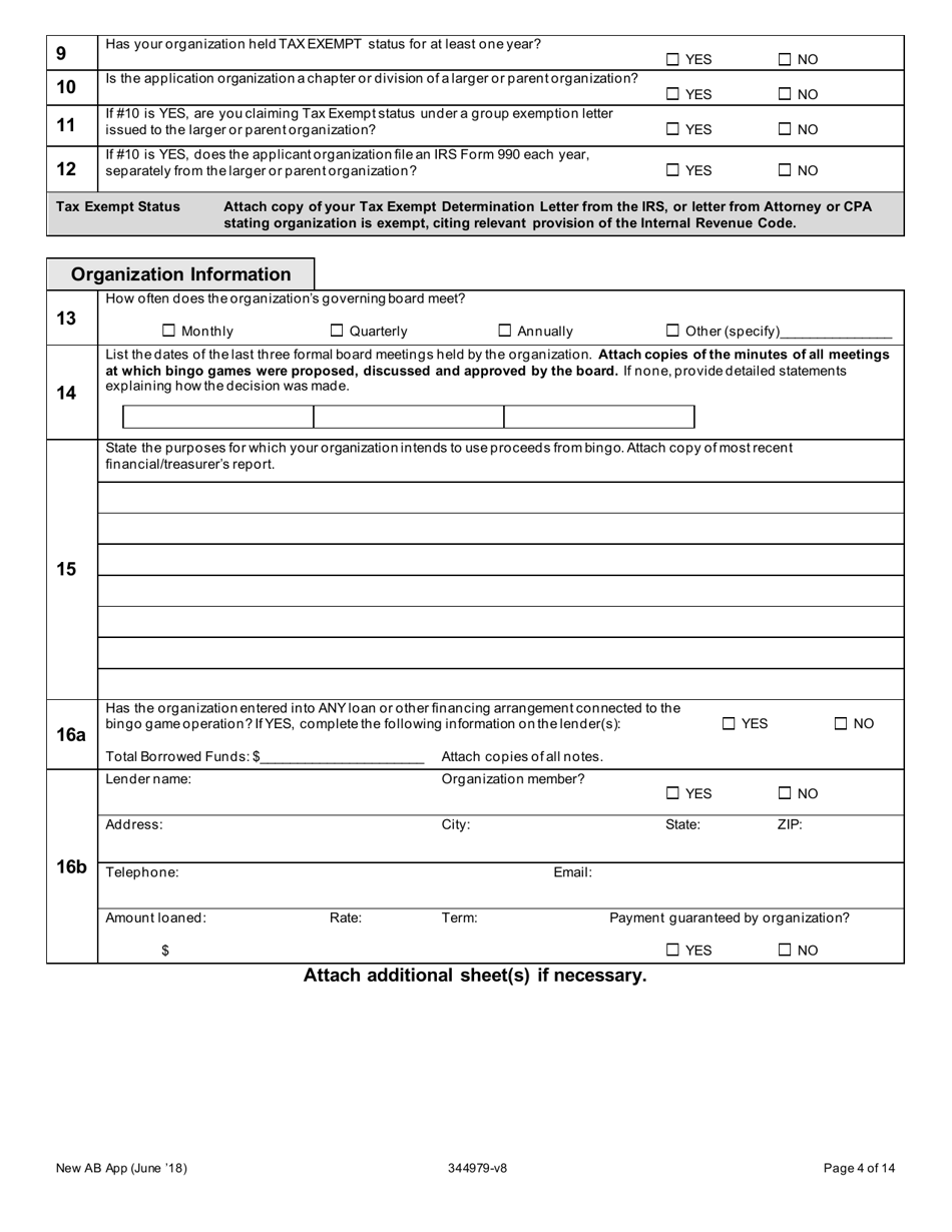 Application for a New Class a and B License to Operate Bingo Games - Oregon, Page 4