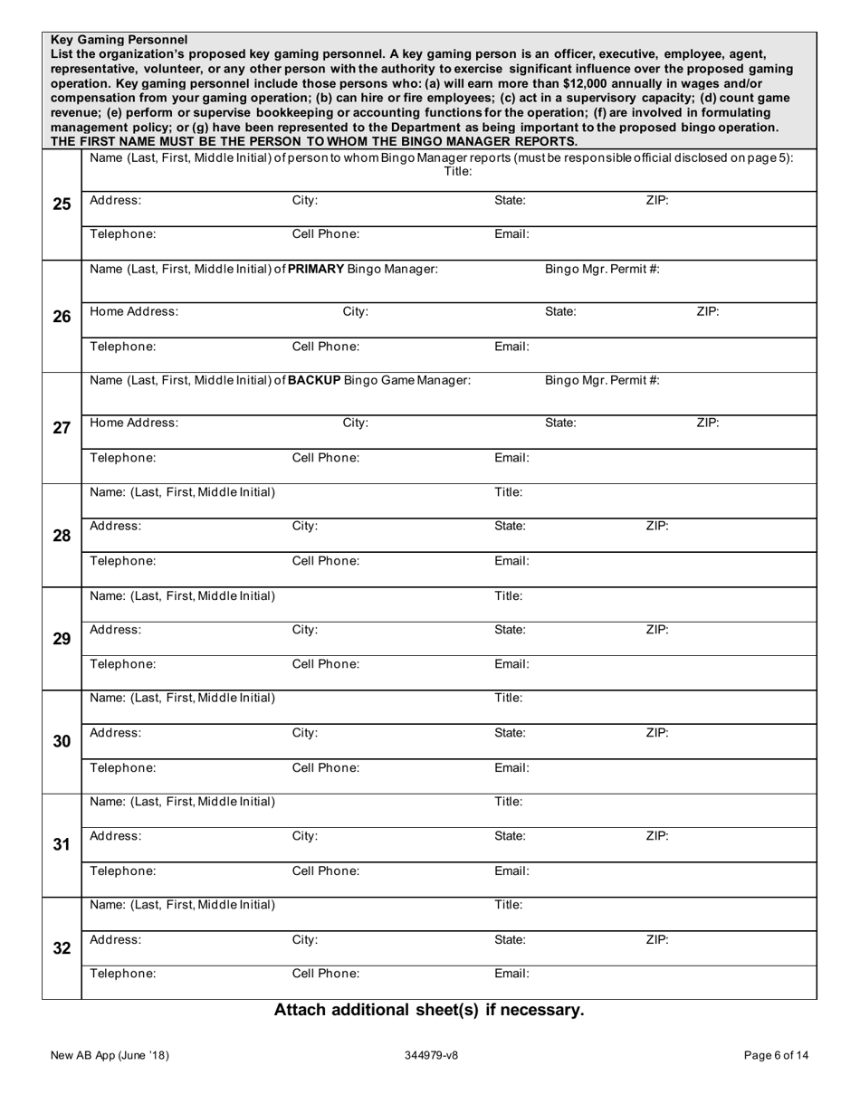 Application for a New Class a and B License to Operate Bingo Games - Oregon, Page 6