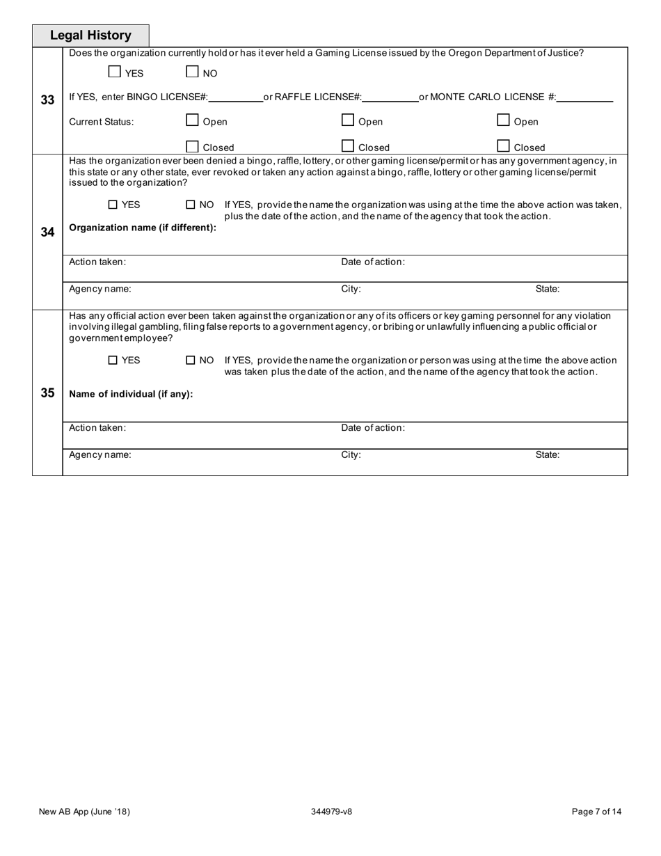 Application for a New Class a and B License to Operate Bingo Games - Oregon, Page 7