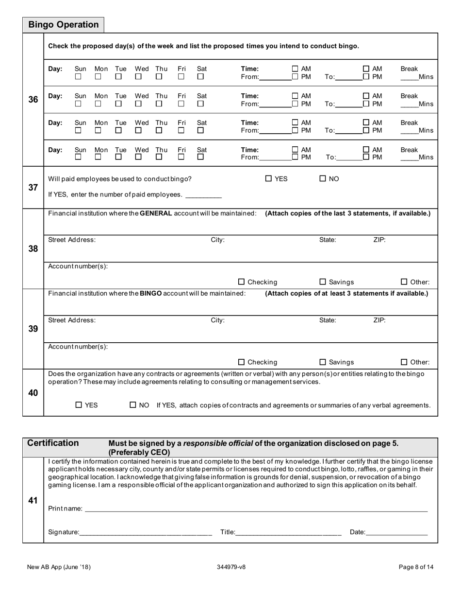 Application for a New Class a and B License to Operate Bingo Games - Oregon, Page 8