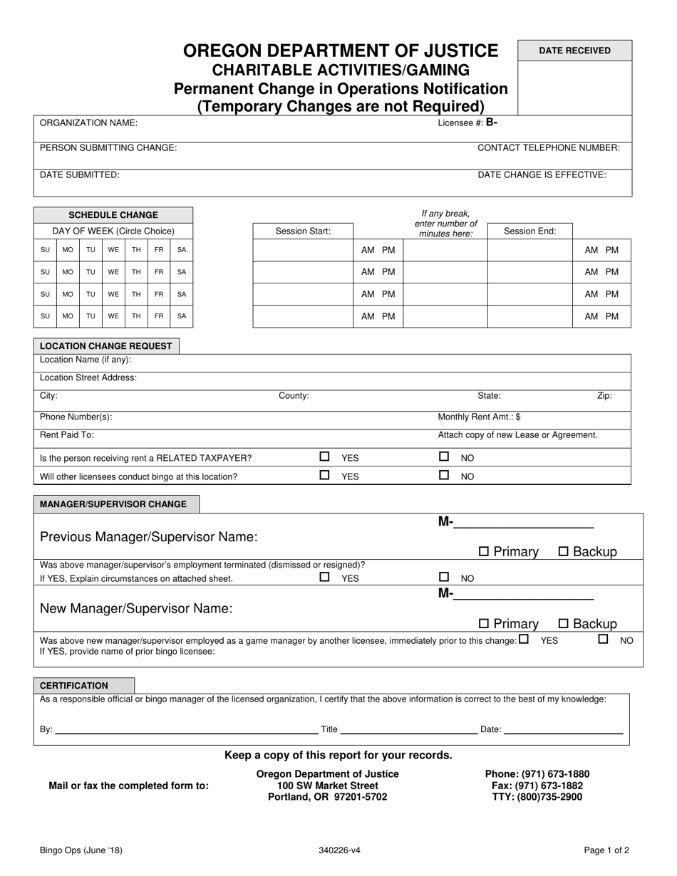 Oregon Permanent Change in Operations Notification - Fill Out, Sign ...