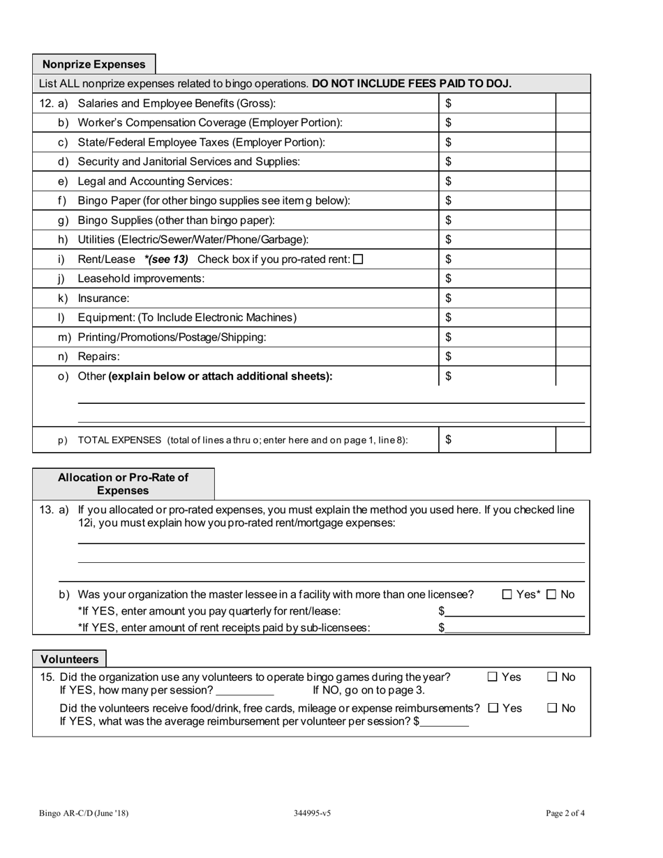 Class C  D Bingo Annual Report - Oregon, Page 2