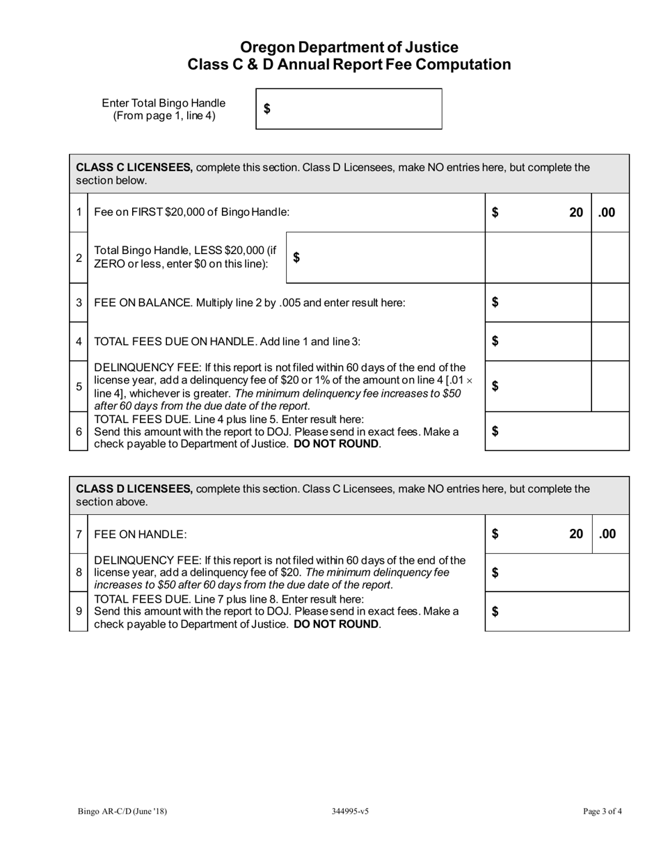 Class C  D Bingo Annual Report - Oregon, Page 3