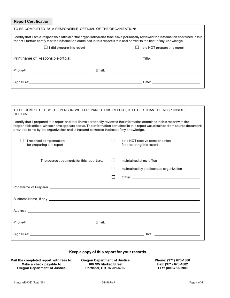 Class C  D Bingo Annual Report - Oregon, Page 4