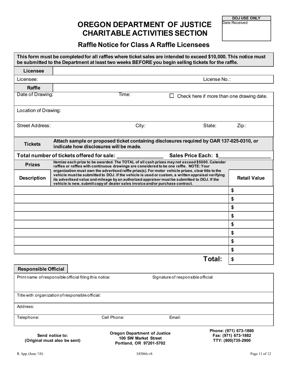 Application for a New or Renewal Class a and B License to Operate Raffle Games - Oregon, Page 11
