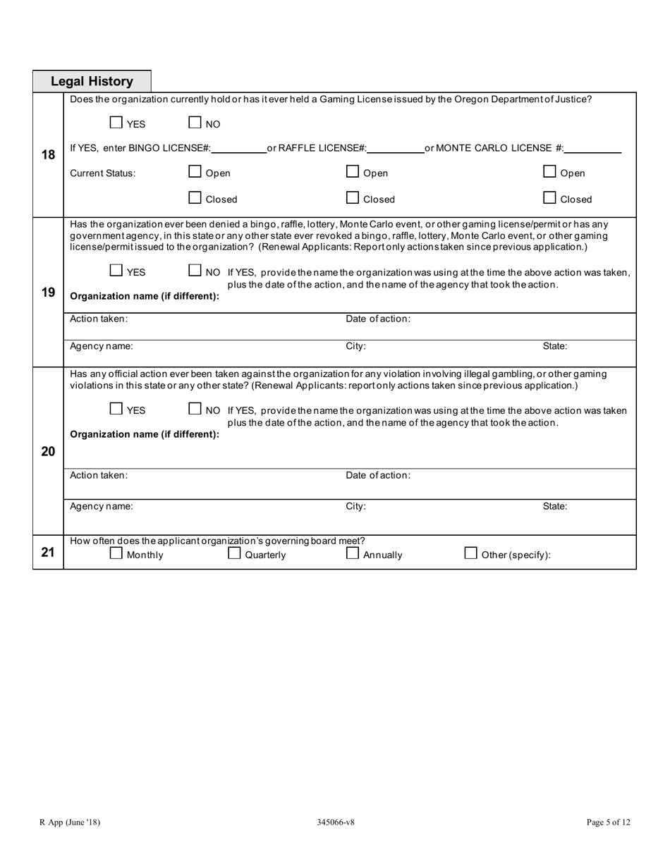 Application for a New or Renewal Class a and B License to Operate Raffle Games - Oregon, Page 5