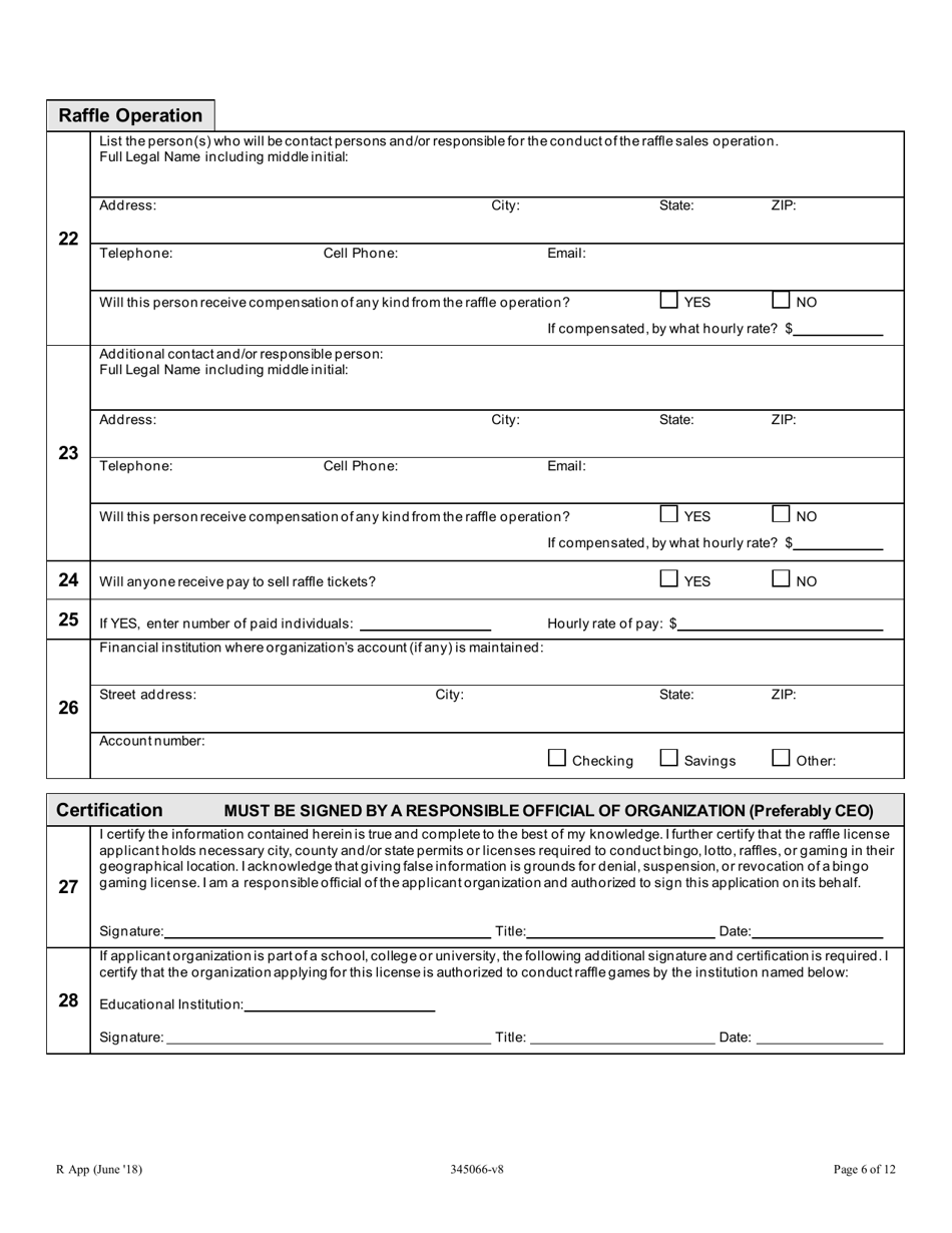 Application for a New or Renewal Class a and B License to Operate Raffle Games - Oregon, Page 6