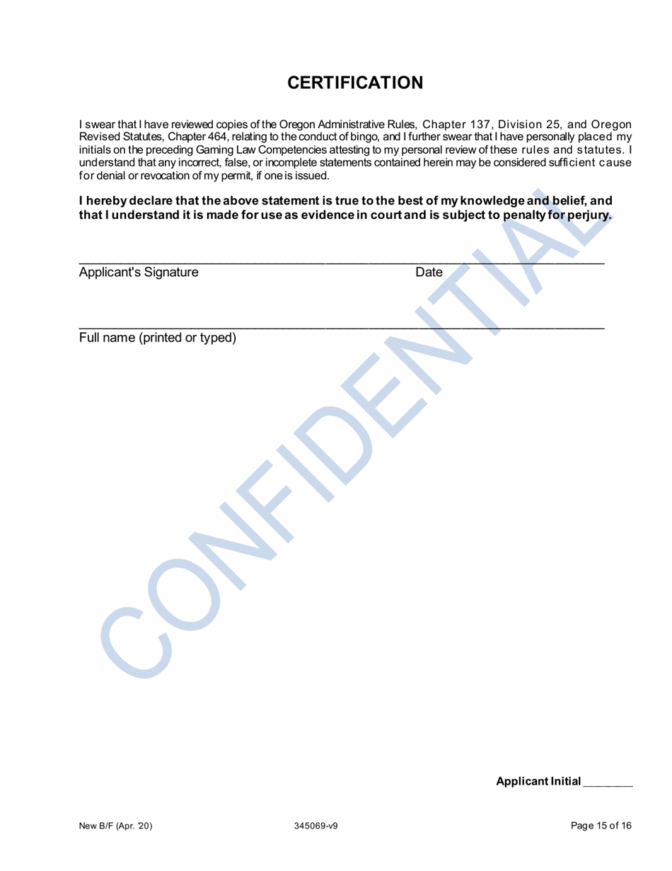 Application for New Bingo Manager - Oregon, Page 15