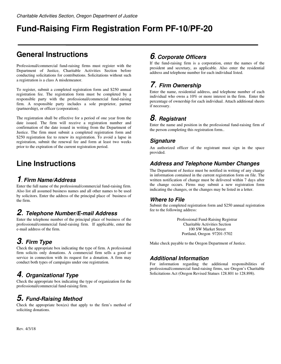 Form PF-10 (PF-20) Fund-Raising Firm Annual Registration Form - Oregon, Page 2