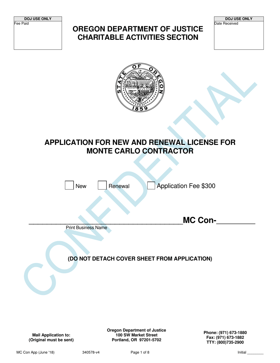 Oregon Application For New And Renewal License For Monte Carlo ...