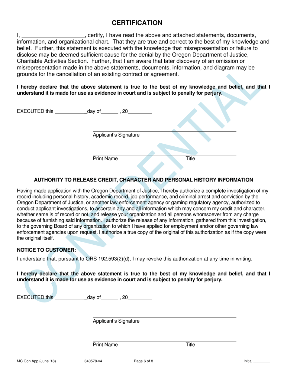 Application for New and Renewal License for Monte Carlo Contractor - Oregon, Page 6