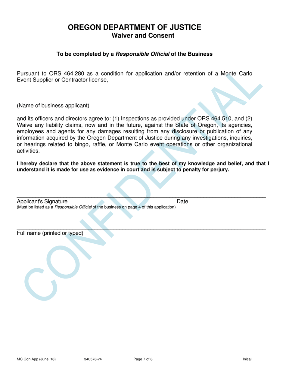 Application for New and Renewal License for Monte Carlo Contractor - Oregon, Page 7