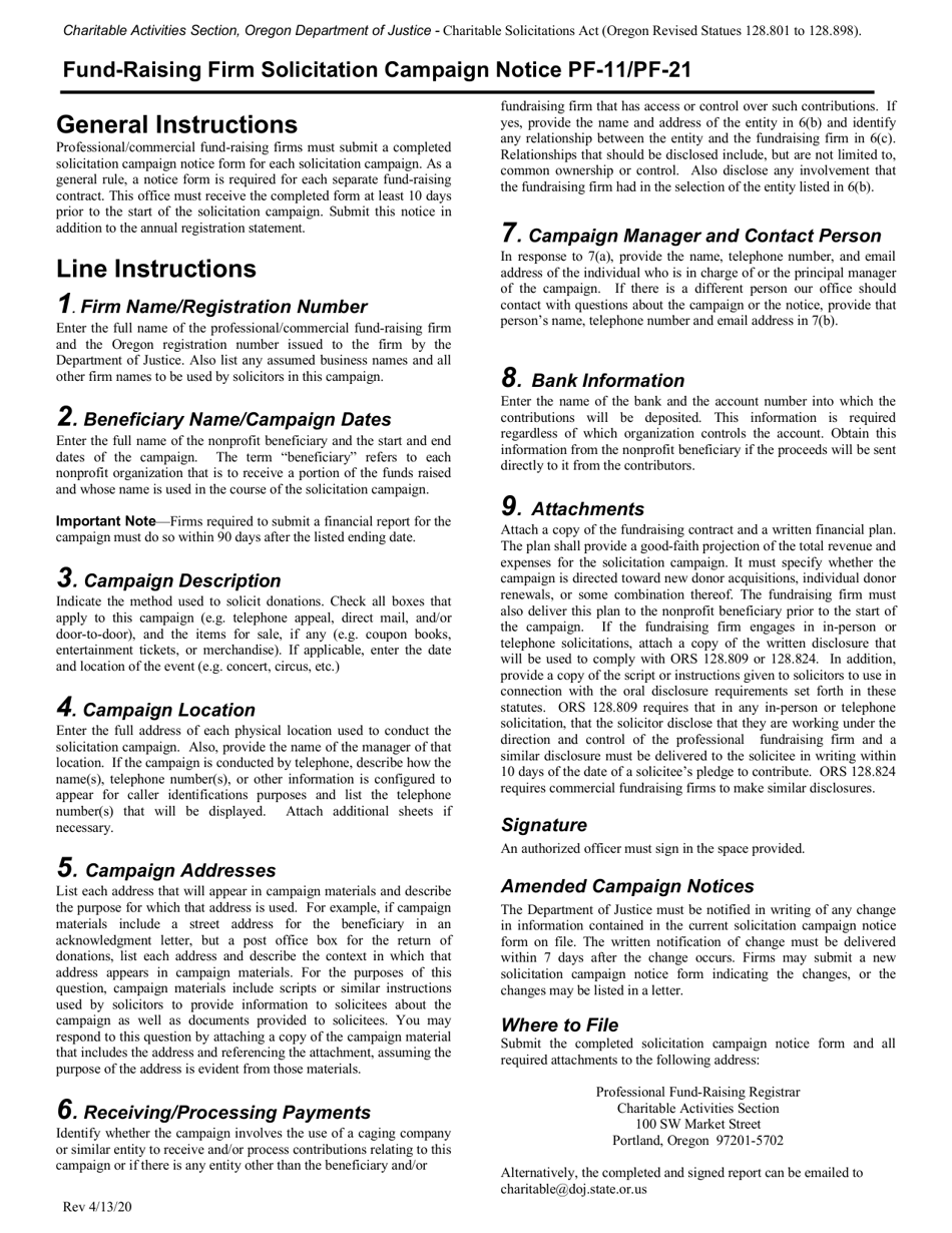 Form PF-11 (PF-21) Fund-Raising Firm Solicitation Campaign Notice - Oregon, Page 3
