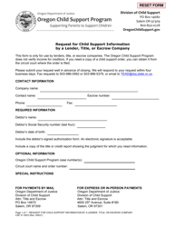 Form CSF01 0523 &quot;Request for Child Support Information by a Lender, Title, or Escrow Company&quot; - Oregon