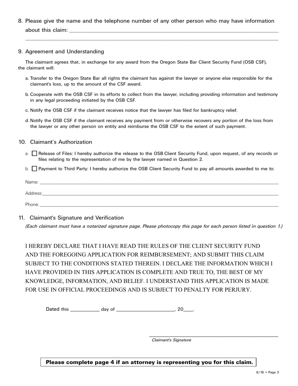 Client Security Fund Application for Reimbursement - Oregon, Page 3