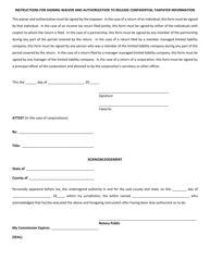 Waiver and Authorization to Release Confidential Taxpayer Information to a Legislator or Other Elected Official - Mississippi, Page 2