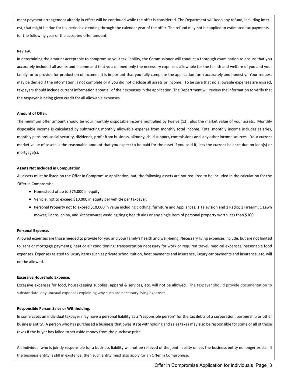 Instructions for Offer in Compromise Application for Individuals Who Are Not Self-employed - Mississippi, Page 3