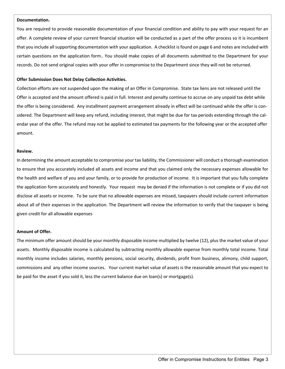 Instructions for Offer in Compromise Application for Entities - Mississippi, Page 3