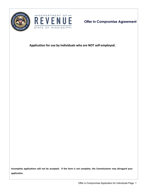 Offer in Compromise Application for Individuals - Mississippi Download Pdf