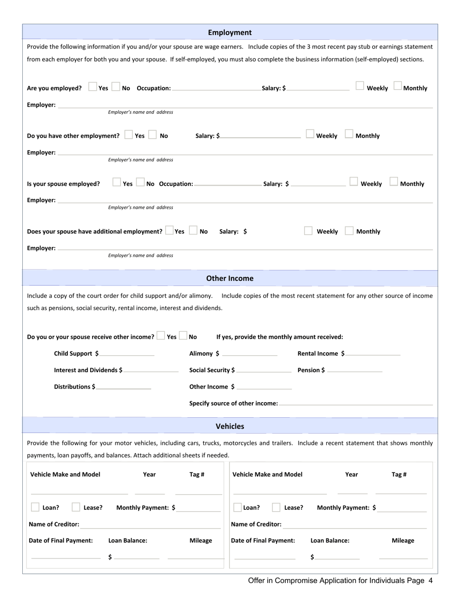 Offer in Compromise Application for Individuals - Mississippi, Page 4