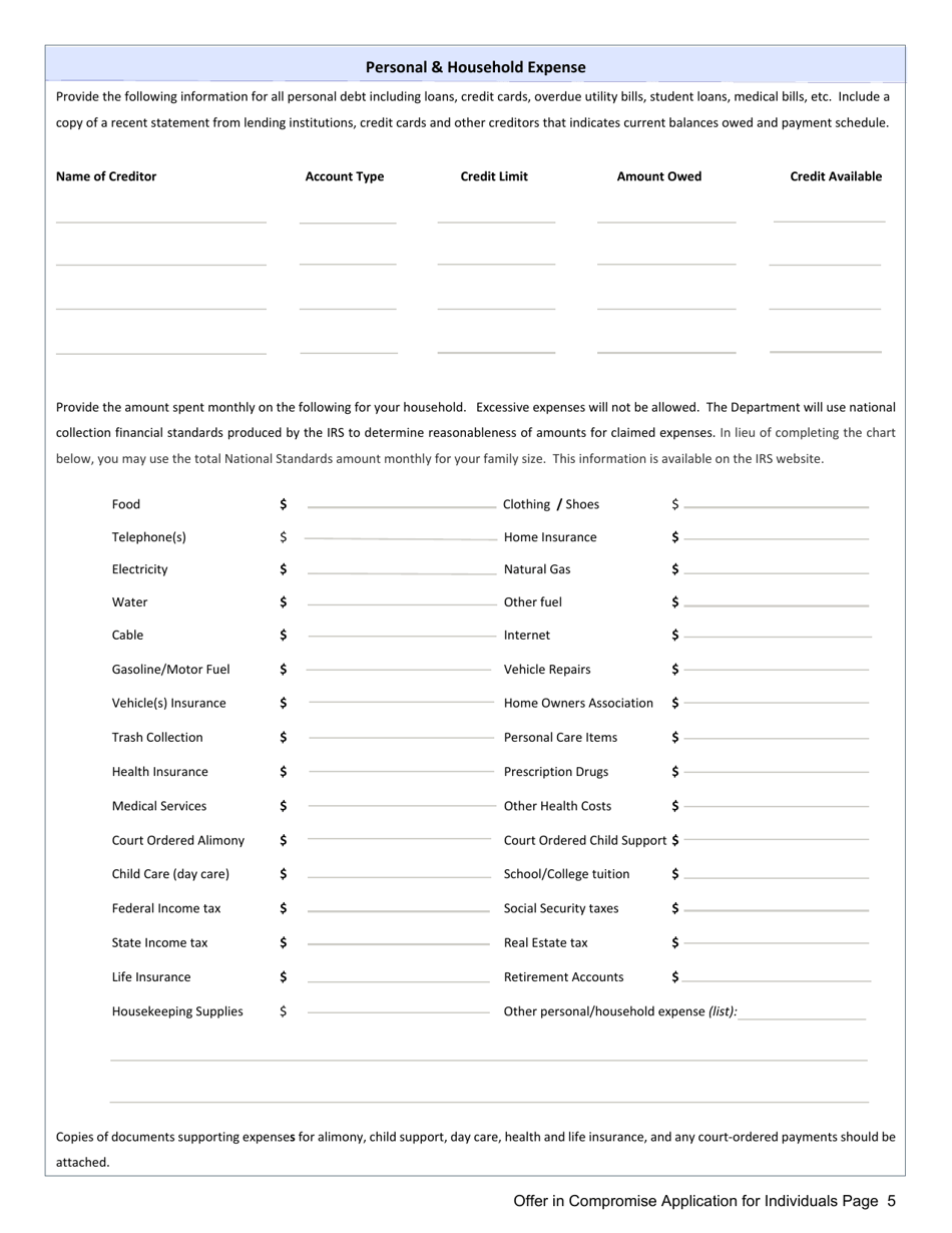Offer in Compromise Application for Individuals - Mississippi, Page 5