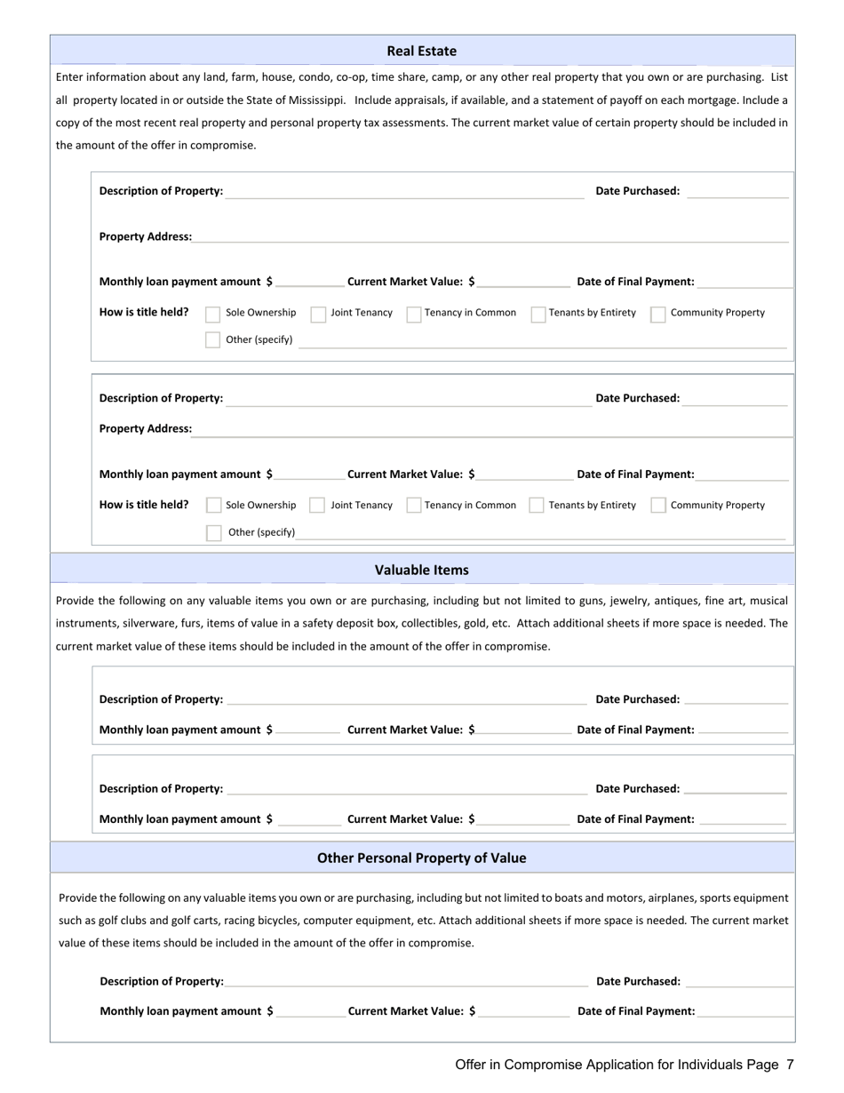 Offer in Compromise Application for Individuals - Mississippi, Page 7