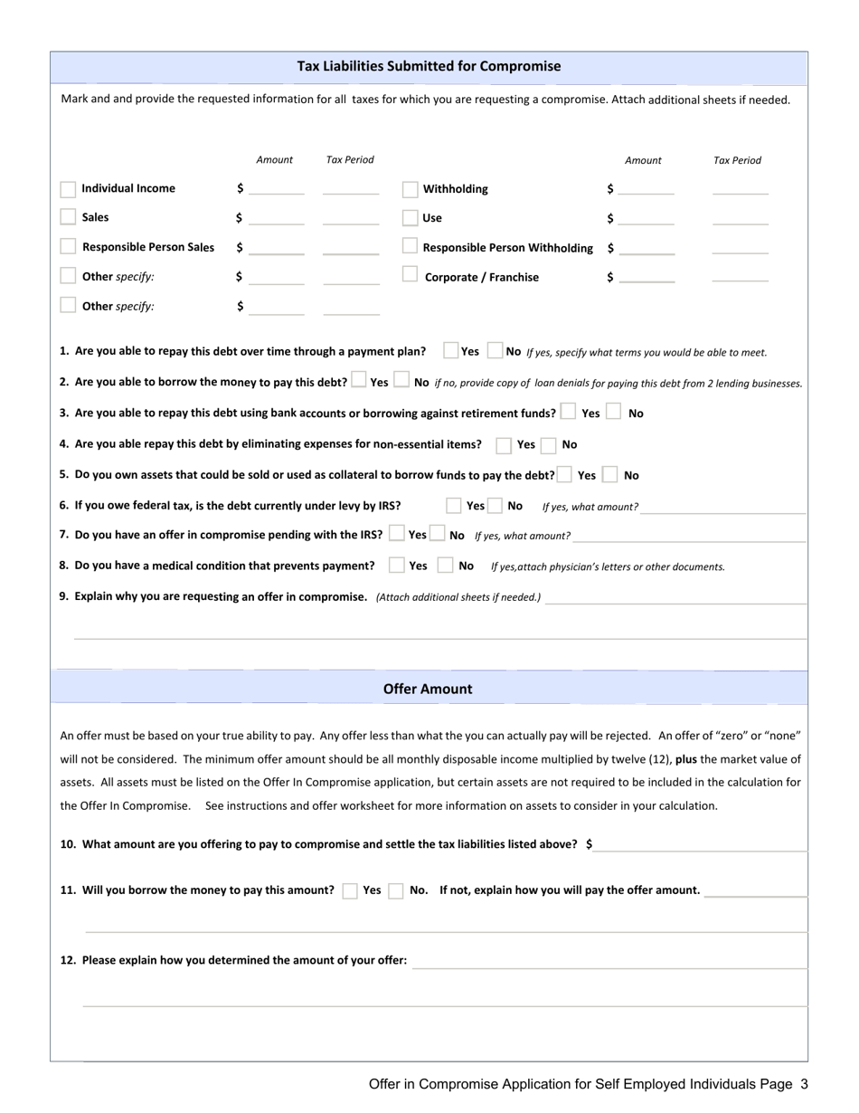 Offer in Compromise Application for Self Employed Individuals - Mississippi, Page 3