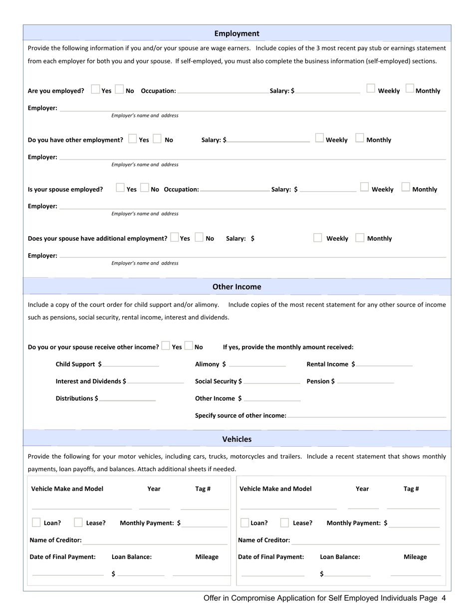 Offer in Compromise Application for Self Employed Individuals - Mississippi, Page 4
