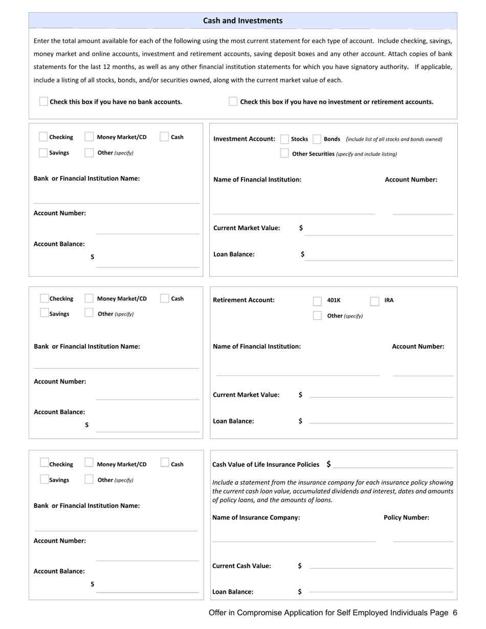 Offer in Compromise Application for Self Employed Individuals - Mississippi, Page 6