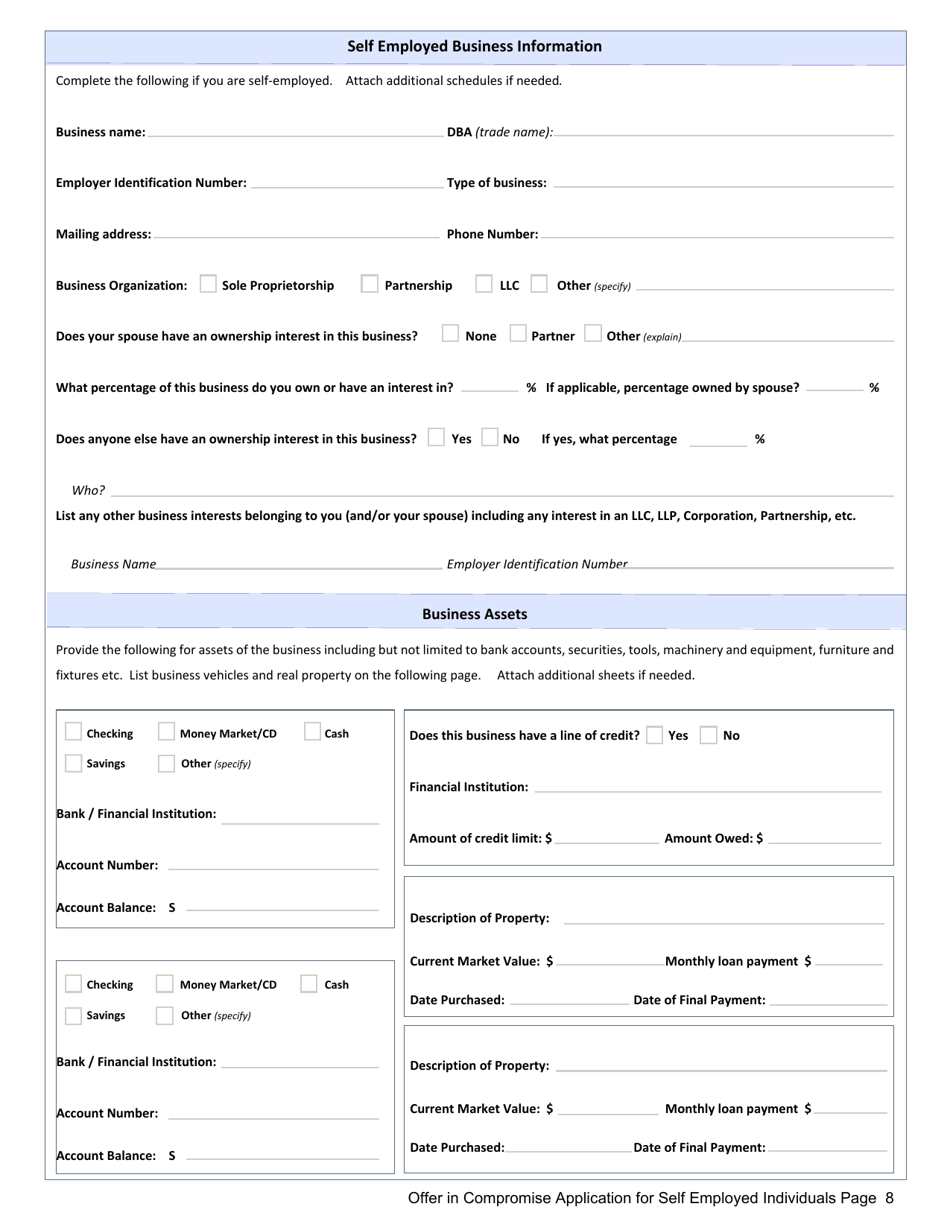 Offer in Compromise Application for Self Employed Individuals - Mississippi, Page 8