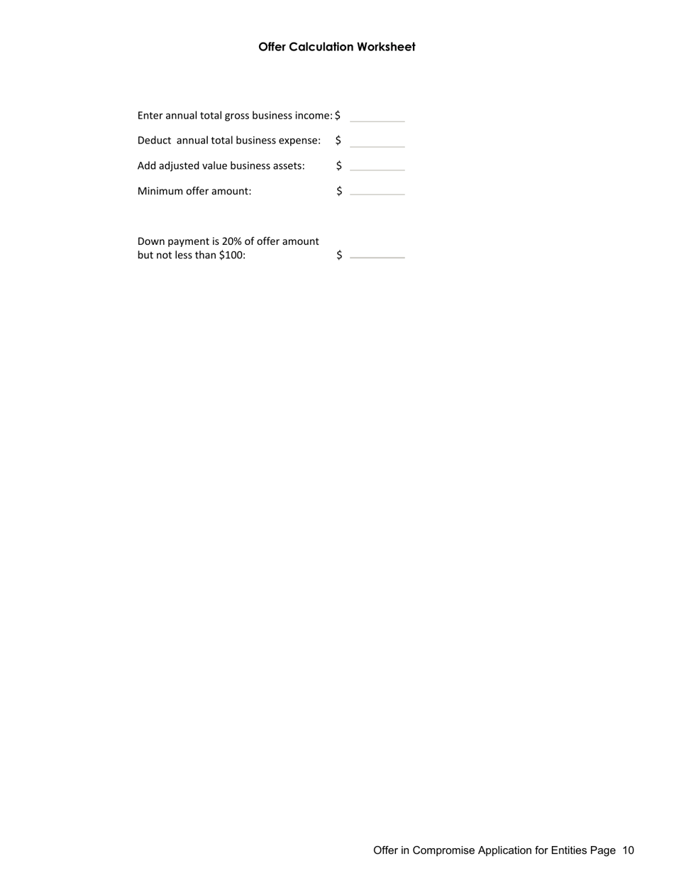 Offer in Compromise Agreement Application Form for Entities - Mississippi, Page 10