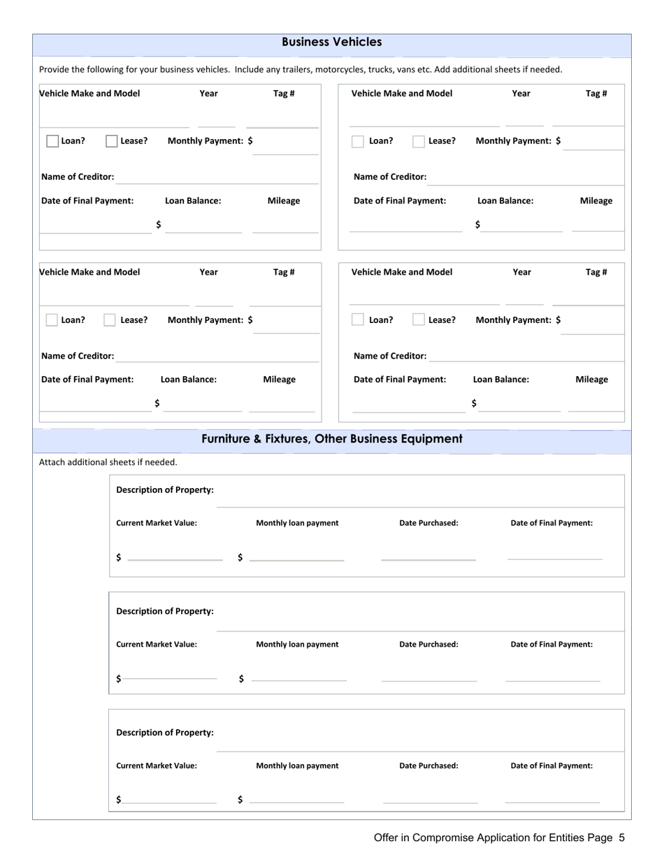 Offer in Compromise Agreement Application Form for Entities - Mississippi, Page 5