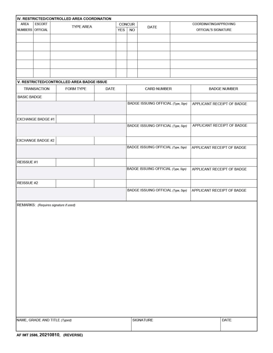 AF IMT Form 2586 Download Fillable PDF or Fill Online Unescorted Entry ...