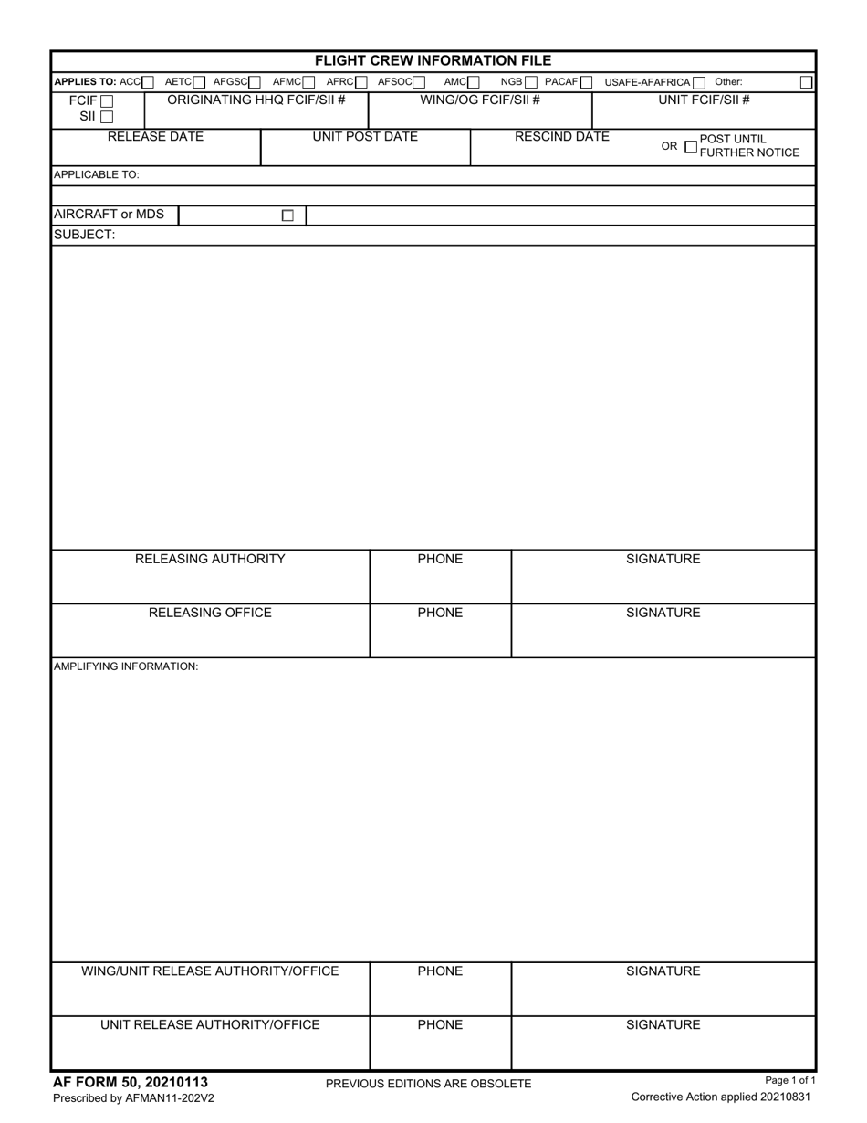 AF Form 50 Download Fillable PDF or Fill Online Flight Crew Information ...