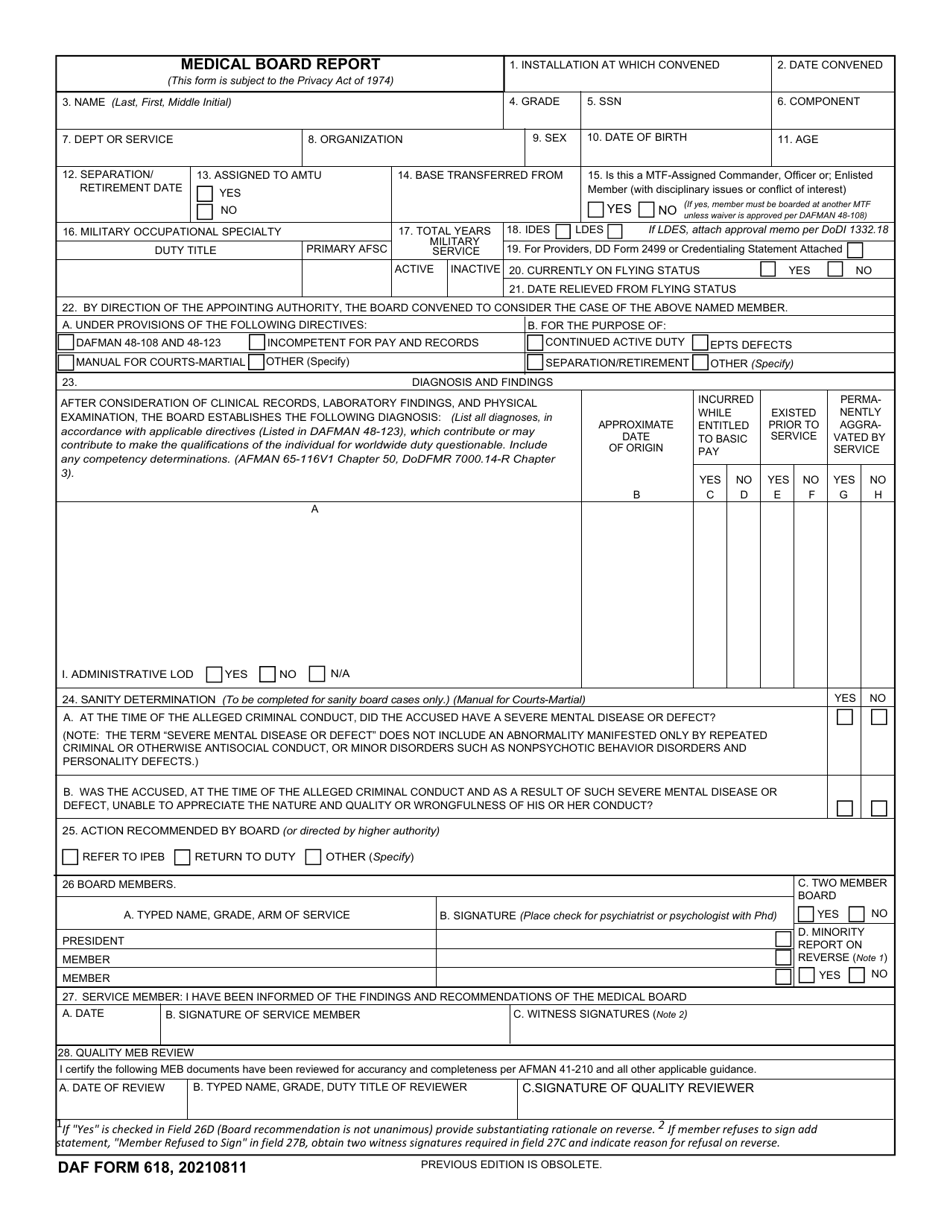 DAF Form 618 Medical Board Record, Page 1