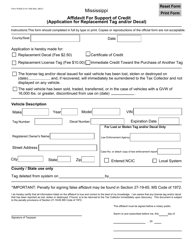 Form 76-903 &quot;Affidavit for Support of Credit (Application for Replacement Tag and/or Decal)&quot; - Mississippi