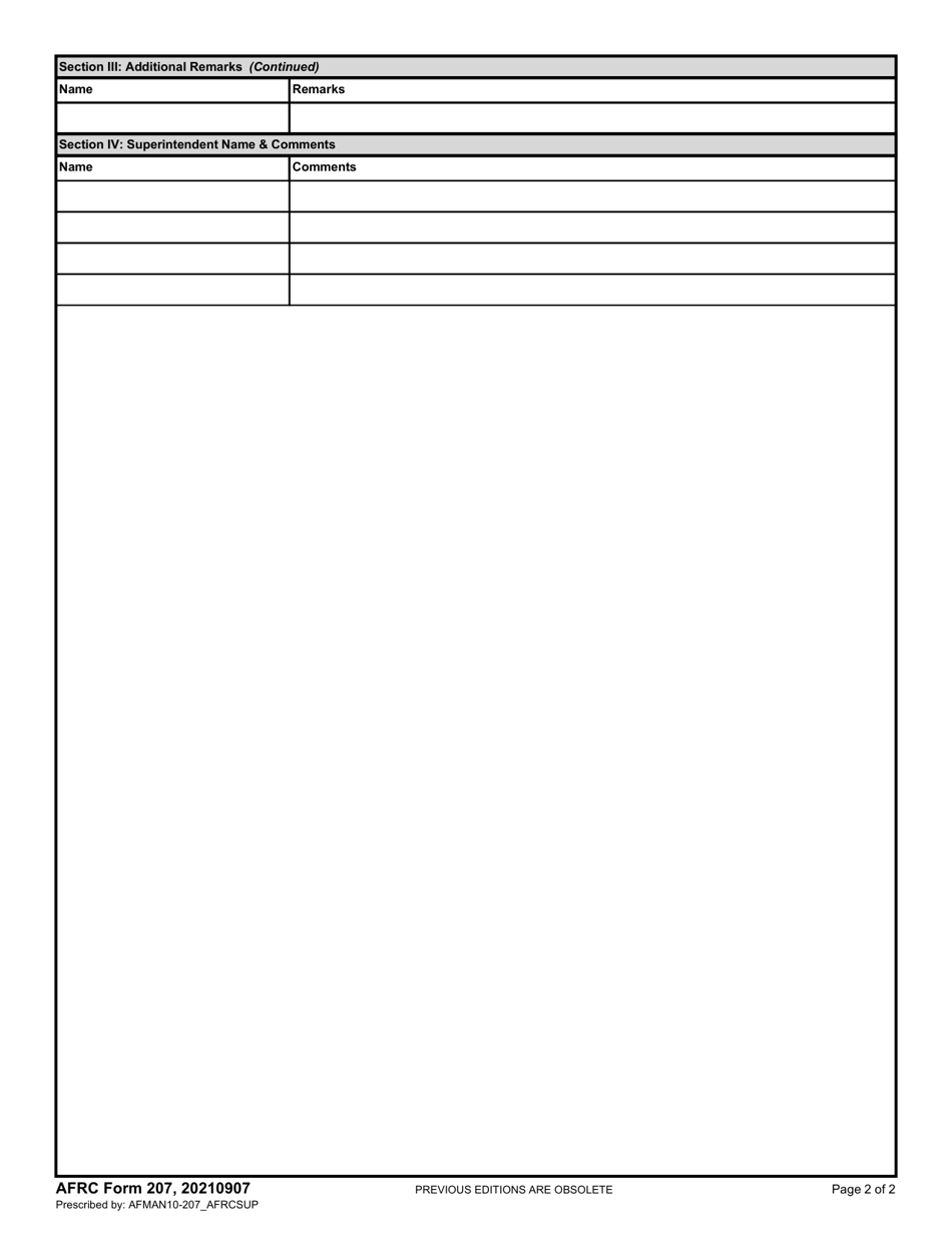 AFRC Form 207 Download Fillable PDF or Fill Online Afrc Command Post ...