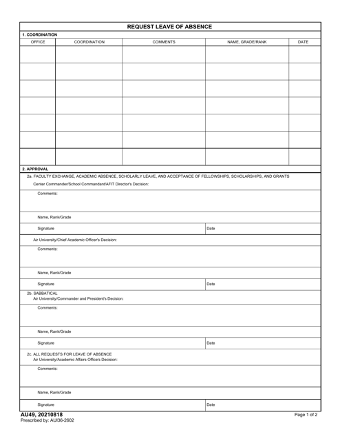 AU Form 49 Request Leave of Absence